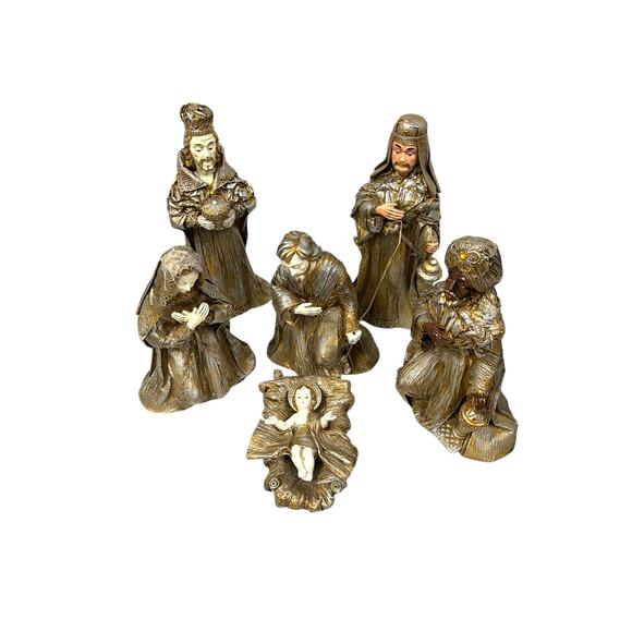 Kurt S Adler Paper Mache Gold Silver 13"h 6 Pc Large‎ Nativity Set Made in Japan - Picture 1 of 16